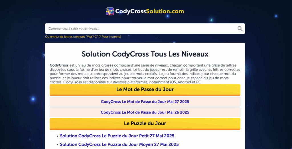 Mot de passe du jour CodyCross