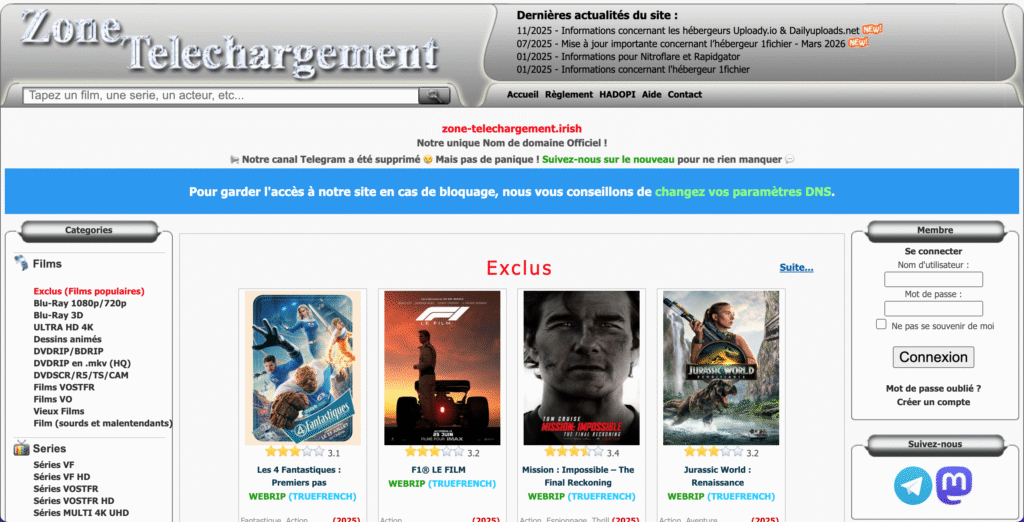 Zone Téléchargement nouvelle adresse