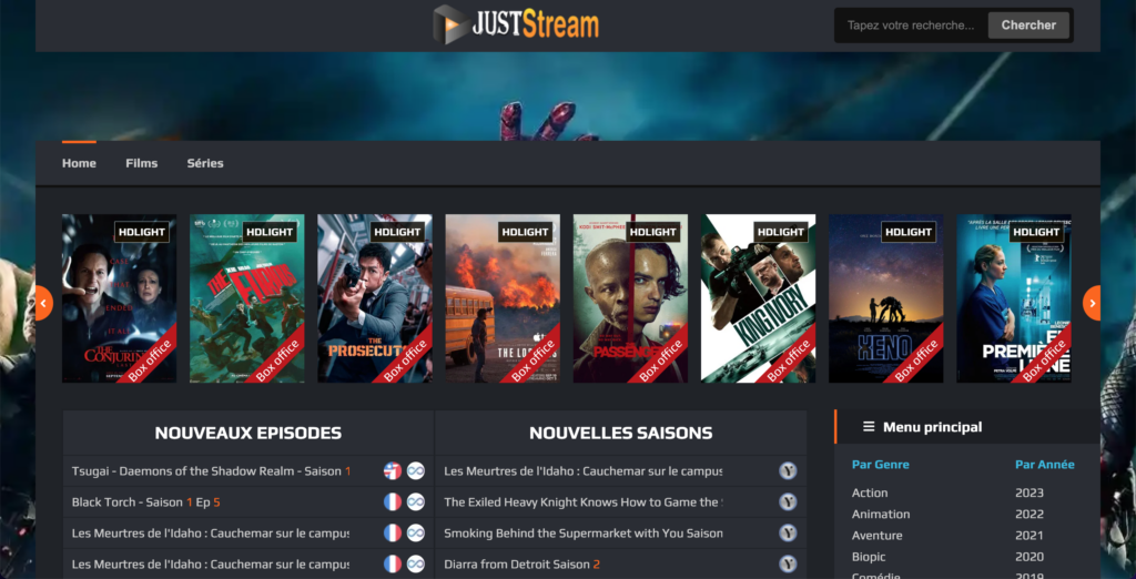 Capture d’écran de juststream prise ce 1 aout 2026